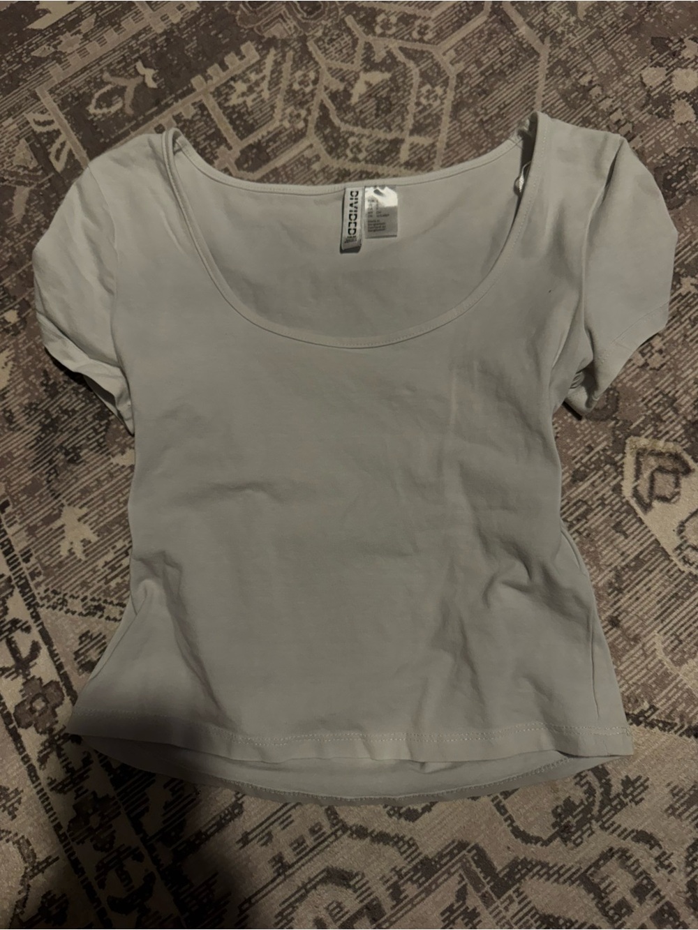 Divided Scoop Neck Short Sleeve Top - Light Gray